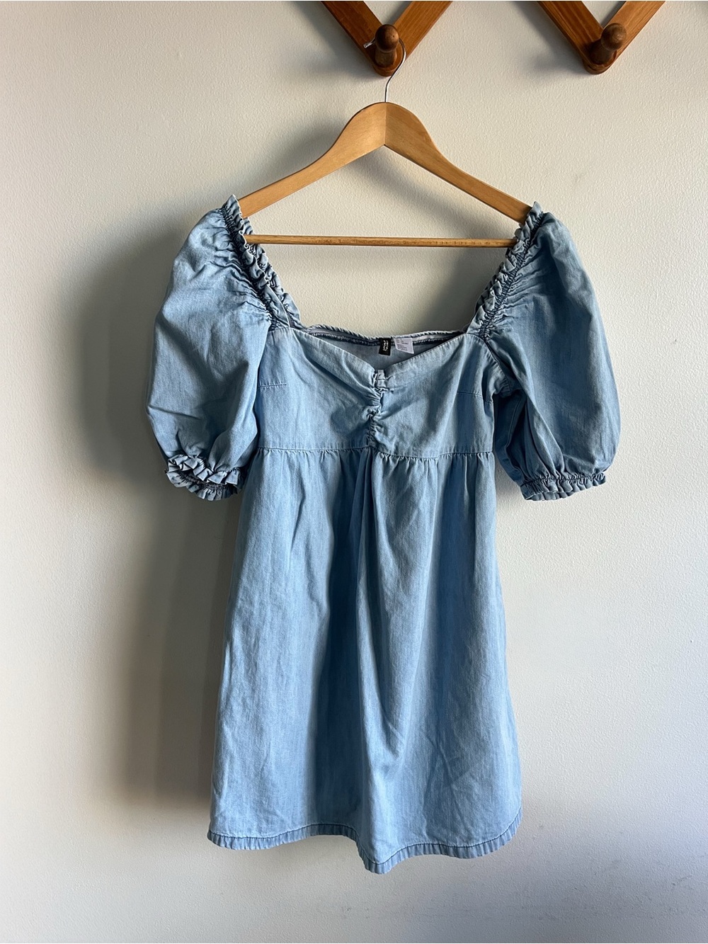 H&M Light Denim Mini Dress with Puff Sleeves